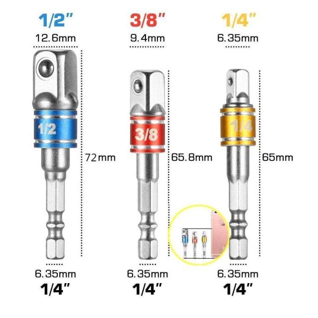 作業効率UP！六角軸(6.35mm)→角ドライブ 1/2・3/8・1/4 変換
