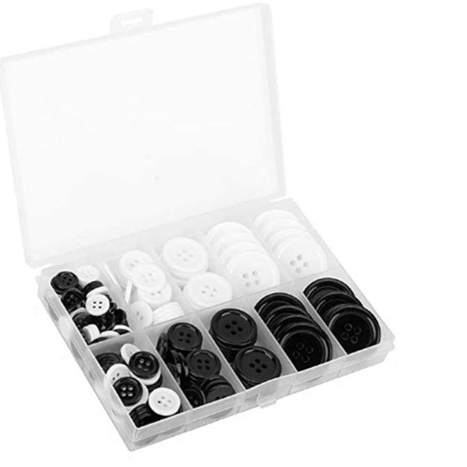 ボタン 手芸 黒 白 4穴 160個入り 収納ケース付き プラスチック製 5