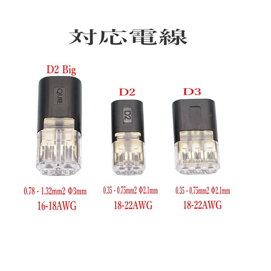 ちんコネクター2本セット RIZ PLUS 配線接続コネクター 2ピン D2 / 20個セット 18-22AWG対応