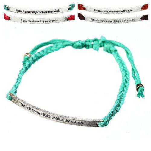 全4種 メッセージカラーニットブレスレット ターコイズブルー ブラウン ダークブラウン ヘザーピンク 細め 重ね