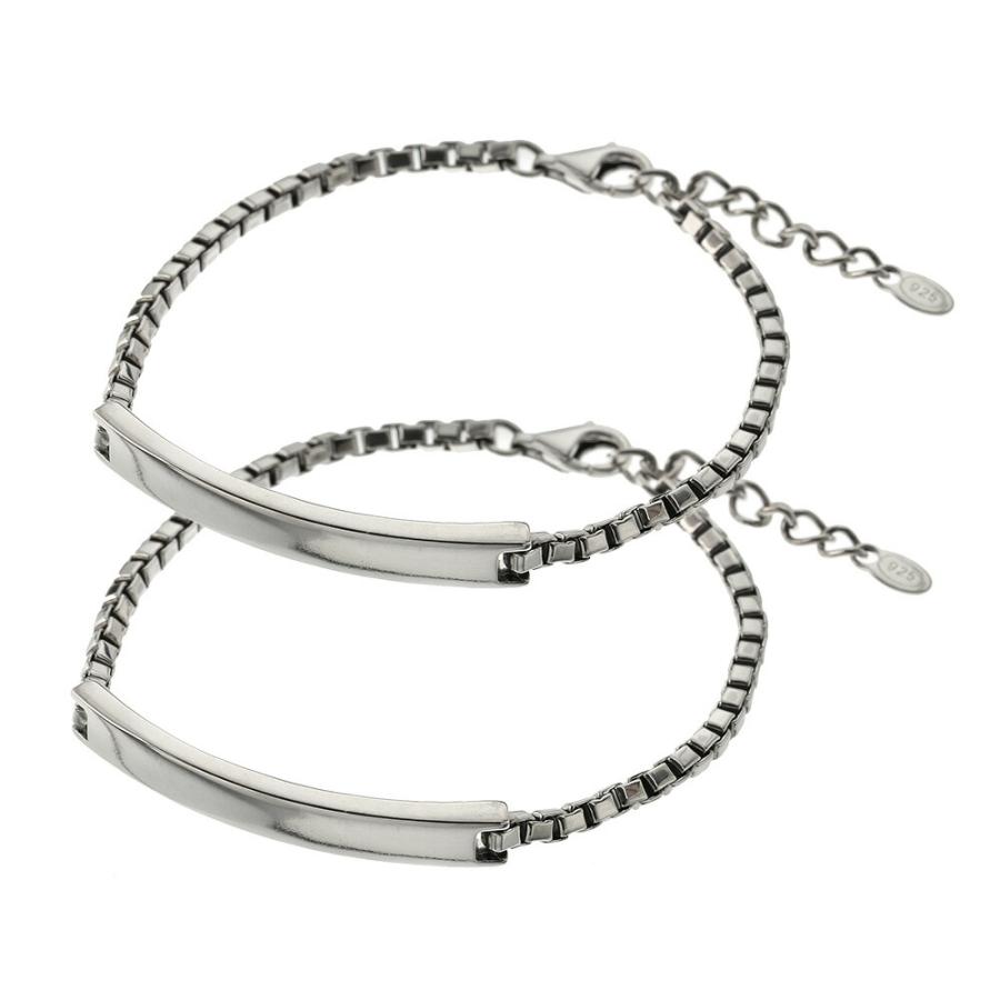 限定品 ペア販売 ベネチアン チェーン プレート ペア ブレスレット ペアブレスレット ペアアクセサリー シルバー925 ボックスチェーン 公式の Www Skylanceronline Com
