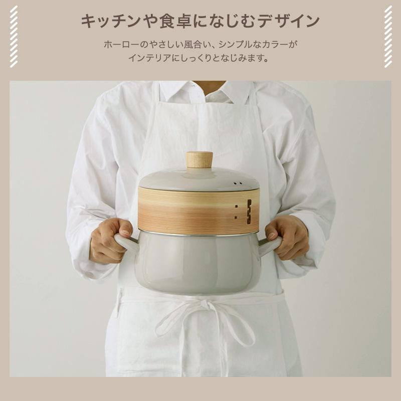 富士ホーロー 新色追加 せいろ付きホーロー鍋 20cm SER-20W メッシュ