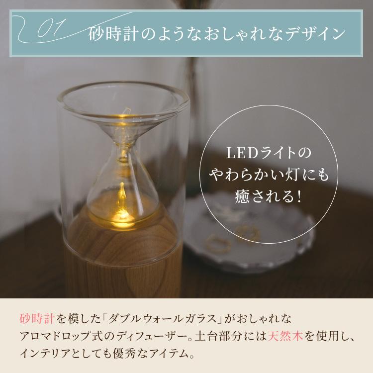 Thaleia Veil アワーグラスディフューザー サリアベル アロマディフューザー 水なし アロマ ドロップ式 約18畳 噴霧式 天然木 ガラス アロマドロップ式 LEDの画像