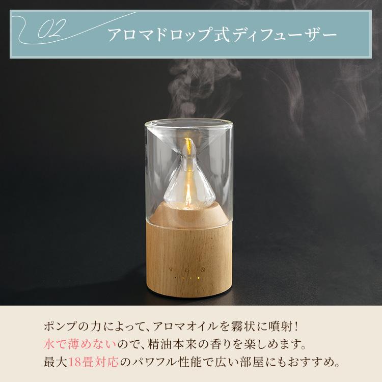 Thaleia Veil アワーグラスディフューザー サリアベル アロマディフューザー 水なし アロマ ドロップ式 約18畳 噴霧式 天然木 ガラス アロマドロップ式 LEDの画像