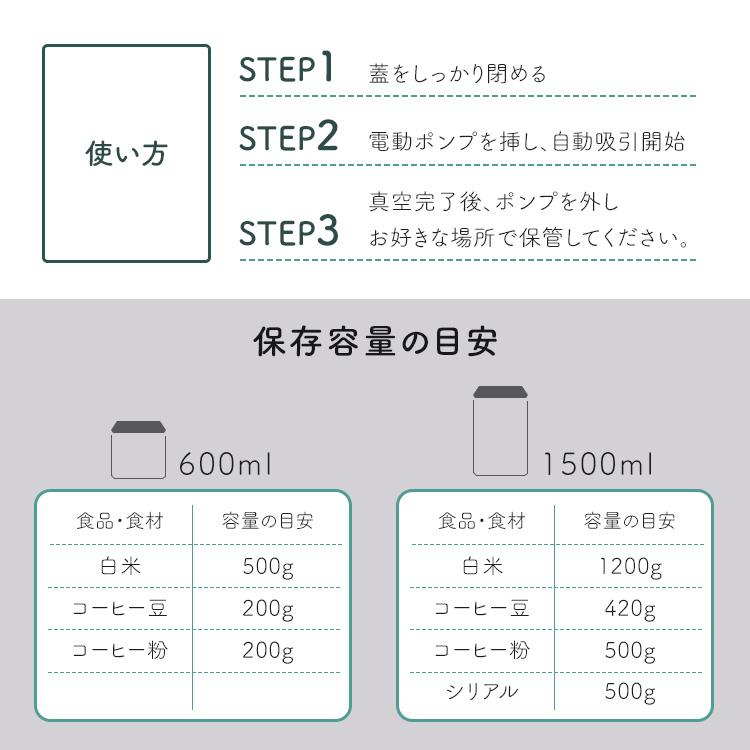 VIVID PLUS 真空容器3点＆電動バキュームポンプセット 600ml×2個