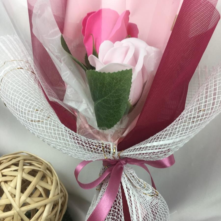 豪華レースラッピングソープフラワー2輪ミニブーケ 花束 卒園卒業に
