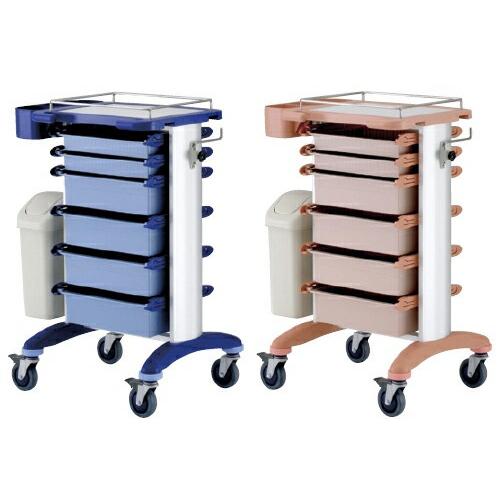 送料無料 処置・包帯交換カート 透明 コバルトブルー C43C-H01