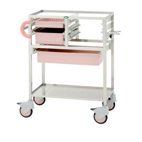 サカセ化学工業 麻酔カート C34-T2010M01B(ピーチ) トレー：透明 大型商品メーカー直送 代引不可