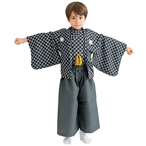 直販卸売 キョウエツ 羽織袴セット 着付け 簡単 簡易 和装セット 羽織 着物 袴 七五三 卒業式 卒園式 男の子 ボーイズ 130cm 市松 黒 値下げ販売中 Ssl Daikyogo Or Jp