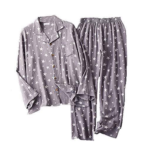 綿100 柔らかい2重ガーゼ レディース メンズ ルームウェア 星柄 パジャマセット肌触りが良い 部屋着 プレゼント 父の日 母の日 3xl グレー 本物品質の