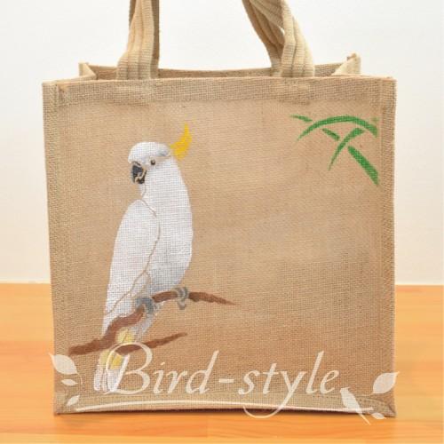 インコ 鳥柄 雑貨/キバタン（白オウム）のジュートバッグ : 鳥グッズの