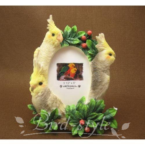鳥　インコ　水彩　フラワー　フォトフレーム　ゲルアート　アンティーク　オブジェ オカメインコのフォトフレーム M／インコ 鳥 雑貨 グッズ : 鳥グッズ