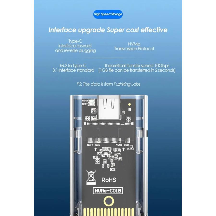 M.2 NVMe PCIe NGFF SATA デュアルプロトコル対応 SSDケース クリア