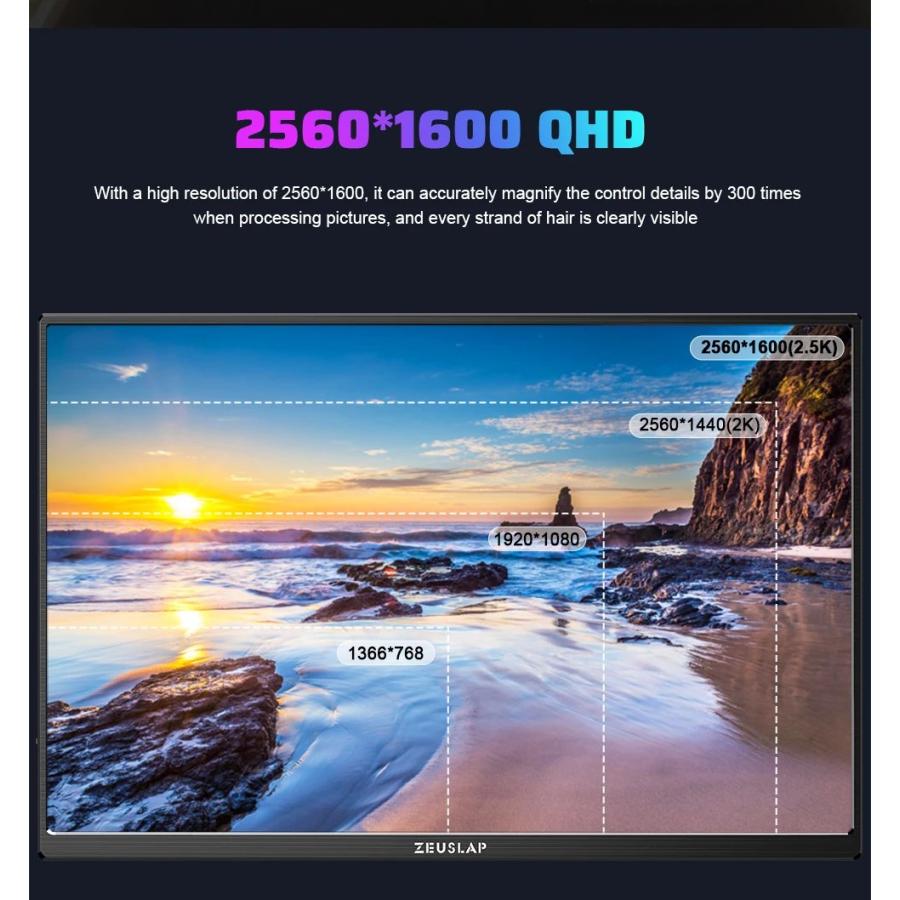 ZEUSLAP 16インチ 2.5K 144Hz ポータブルモニター 2560×1600 16