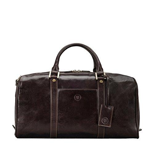 Maxwell Scott Mens Personalised Classic Small Leather Holdall - FleroS Brown 並行輸入品