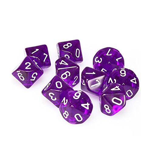 Chessex Dice Sets: Purple with White Translucent- Ten Sided Die d10 Set (10) 並行輸入品