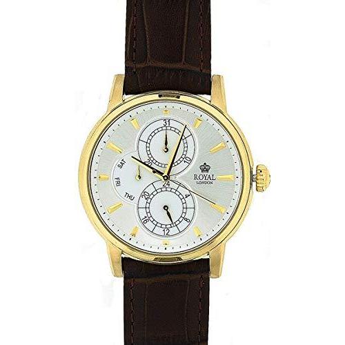 【信頼】 Brown Subdials Dial Silver Gents London Royal Leather 並行輸入品 41040-03 Watch Strap 腕時計
