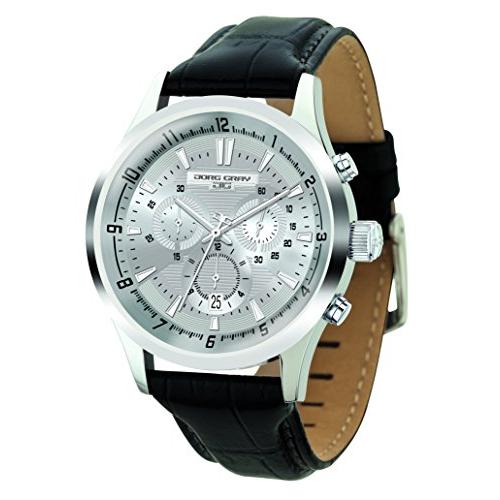 開店祝い Jorg Gray | Silver Stainless Steel Watch w/Black Leather Band | JG6800-21 | Silver Dial 並行輸入品 腕時計