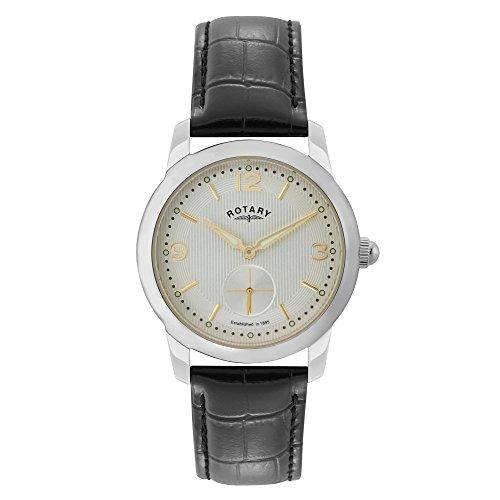 Rotary Men's Quartz Watch with White Dial Analogue Display and Black Leather Strap GS02700/06 並行輸入品