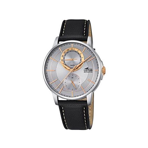 【誠実】 with Watch Quartz Men's Lotus Silver 並行輸入品 18323/1 Strap Leather Black and Display Analogue Dial 腕時計