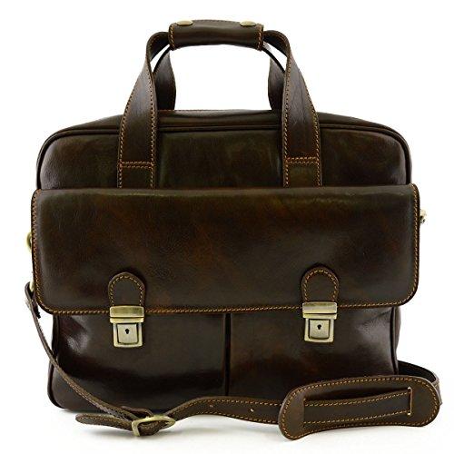 【お気にいる】 With Briefcase Business Leather Genuine Italy In Made Laptop 並行輸入品 Bag Business - Leather Tuscan Brown Dark Color Compartment ブリーフケース