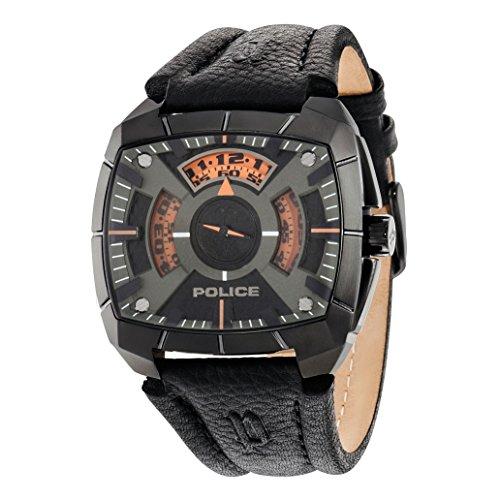 【超安い】 Police 並行輸入品 14796JSU/02 Strap Leather Black and Display Analogue Dial Black with Watch Quartz Men's 腕時計
