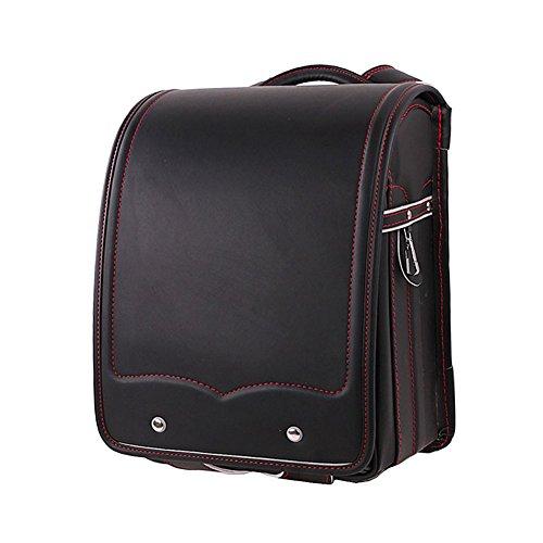 SK Studio Boys Casual Pu Leather Solid Color School Backpack Black and Red 並行輸入品