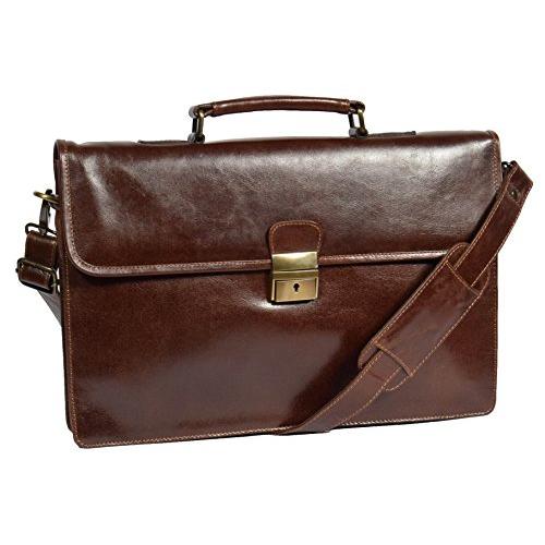 Leather Briefcase Slimline Organiser Laptop Executive Bag HOL7141 Brown 並行輸入品