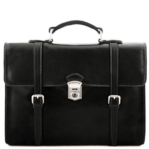Tuscany Leather Viareggio - Exclusive Leather Laptop case with 3 compartments - TL141558 (Black) 並行輸入品(35650円)
