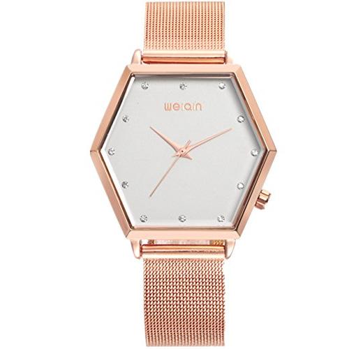 沸騰ブラドン Hexagonal Star Casual WEIQIN Brand Luxury Crystal Gold Watch Women Fashion Bracelet Quartz Watch 並行輸入品 腕時計