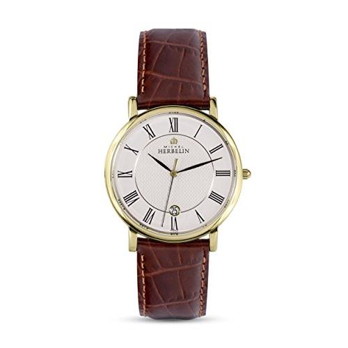 [定休日以外毎日出荷中] Date Classic Herbelin Michel Display 並行輸入品 12248/P08MA Leather Brown Case Steel Stainless Gold 腕時計