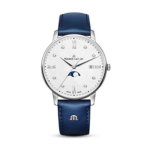 人気大割引 Maurice Lacroix Women's Eliros Moonphase 35mm Watch | Silver/Blue Leather 並行輸入品 腕時計