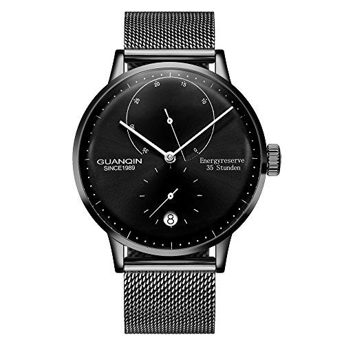 最新な Watch Wrist Mechanical Winding Self Automatic Analogue Calendar Men Guanqin with 並行輸入品 Black) (Steel Band Steel Stainless 腕時計