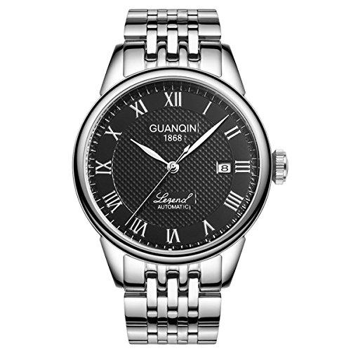 安い購入 GUANQIN Men Analogue Automatic Self-Winding Mechanical Stainless Steel Business Wrist Watch Date Calendar Waterproof (Silver Black) 並行輸入品 腕時計