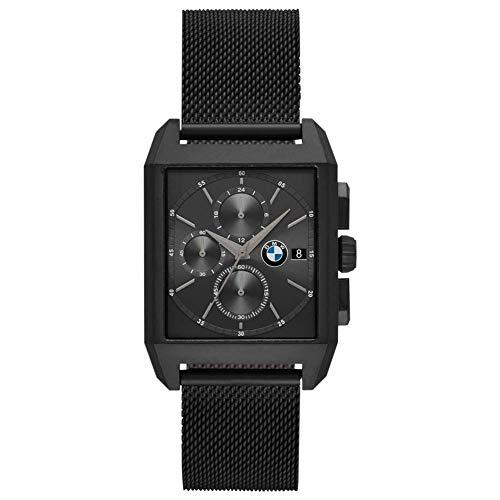 2021激安通販 & case Rectangular Chronograph BMW Stainless 並行輸入品 BMW8008 Watch Mens Black Tone Strap mesh Steel 腕時計