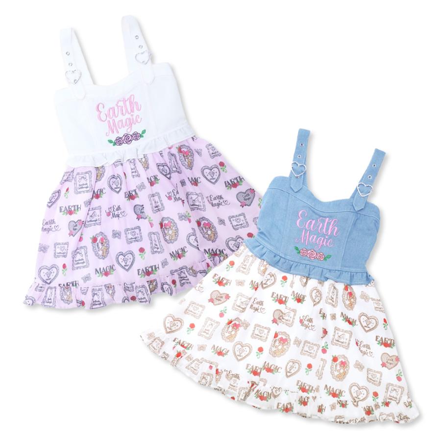 アースマジック EARTHMAGIC シフォン ローズ総柄 デニム切替  