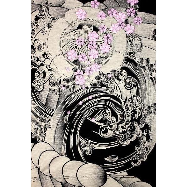 ポイント10倍 和柄ブランド 絡繰魂 黒 家紋桜刺繍 半袖Tシャツ 202748