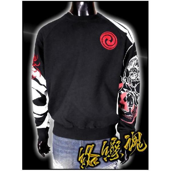 ポイント10倍 和柄ブランド 絡繰魂 風神雷神御札守紋刺繍 トレーナー