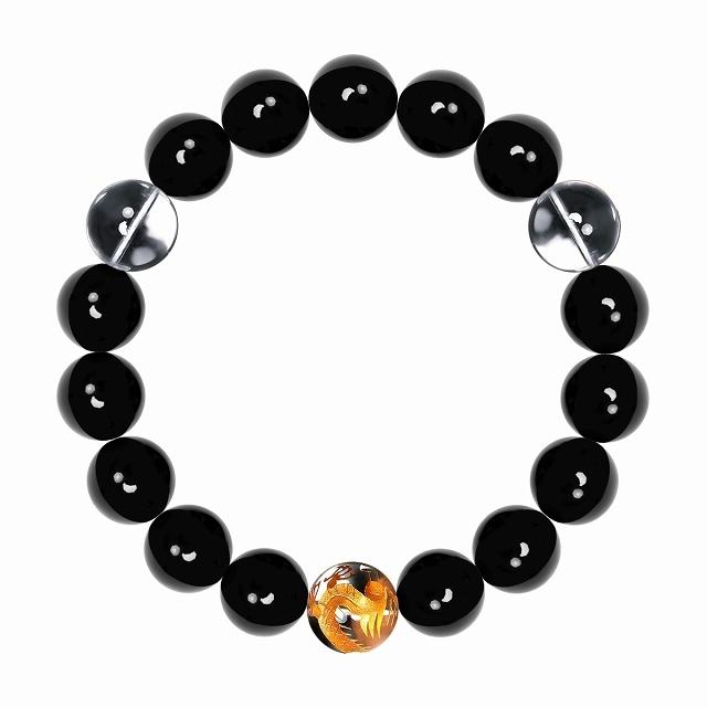 太め12mm 手彫り金虎数珠ブレスレット アクセサリーホストヤクザ 水晶