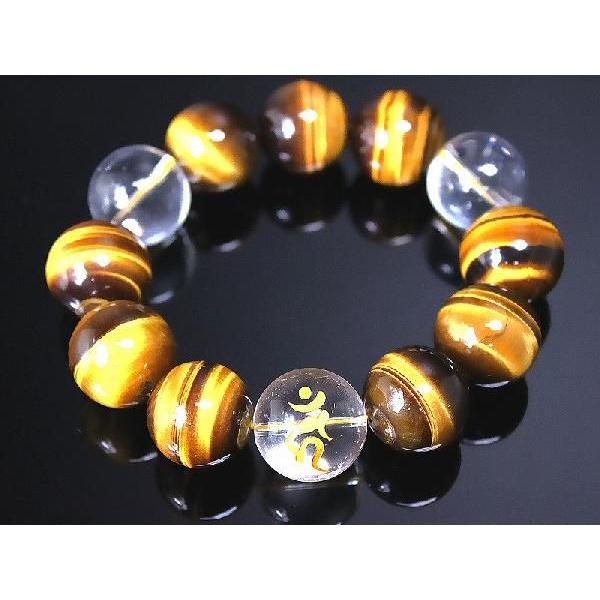 ポイント10倍 超極太20mm 虎目石 タイガーアイ &手彫り梵字水晶数珠