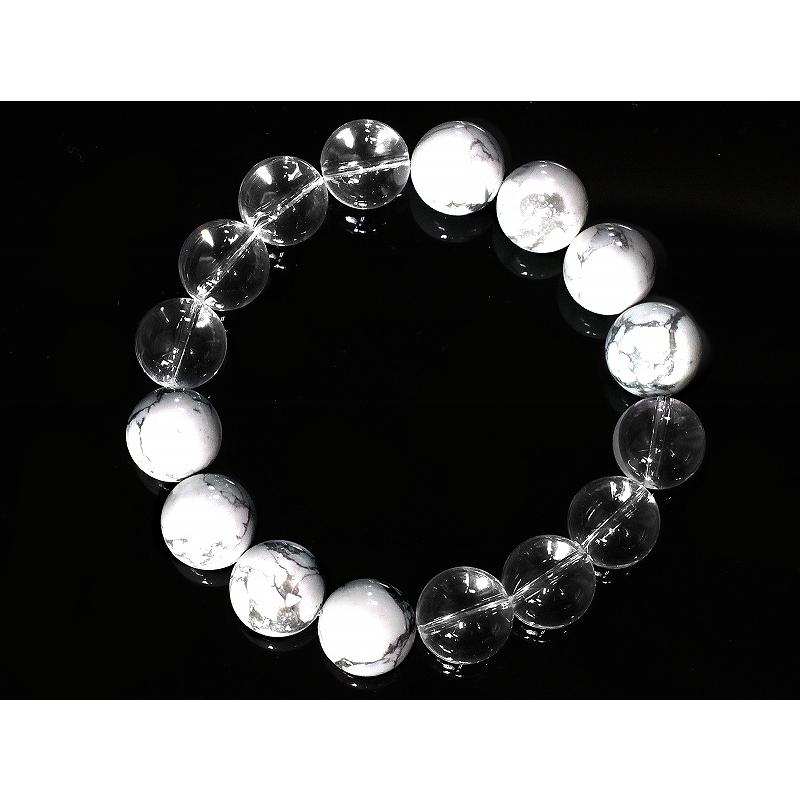 太め14mm 水晶&ハウライト数珠ブレスレット 開運パワーストーン 風水