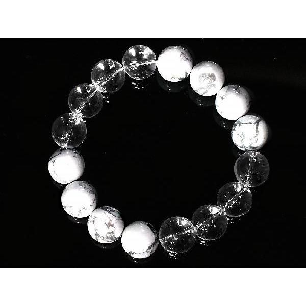 ポイント10倍 太め14mm 水晶&ハウライト数珠ブレスレット 開運
