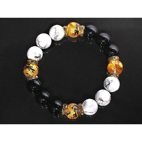 ポイント10倍 太め14mm ロンデル×金龍水晶&オニキス&ハウライト数珠