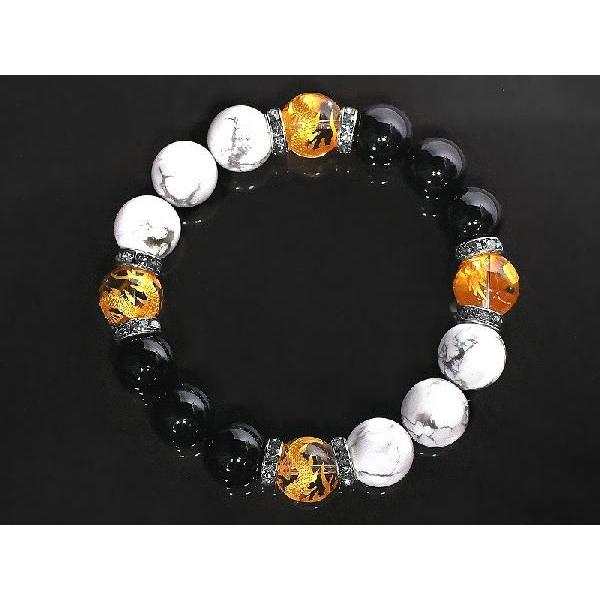 ポイント10倍 太め14mm ロンデル×金龍水晶&オニキス&ハウライト数珠