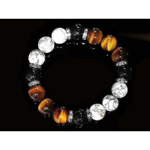 ポイント10倍 数珠ブレスレット 太め14mm ロンデル×オニキス 