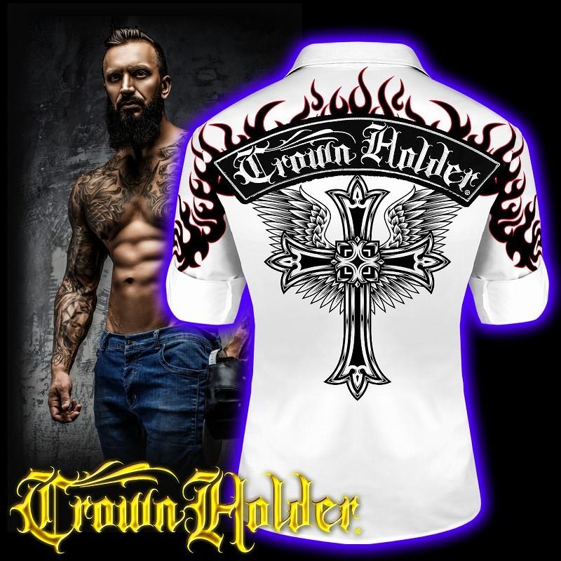 刺繍入り長袖シャツ CH-011 白 羽クロス 服 CROWN HOLDER ダンス B系