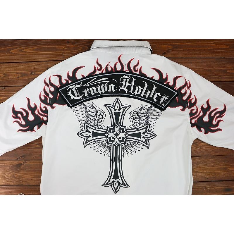 刺繍入り長袖シャツ CH-011 白 羽クロス 服 CROWN HOLDER ダンス B系