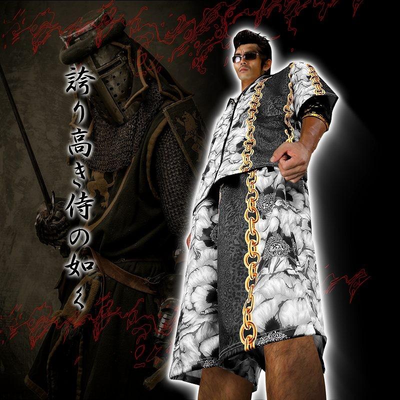 半袖 セットアップ ジャージ 白牡丹 チェーン 切替黒豹柄 和柄