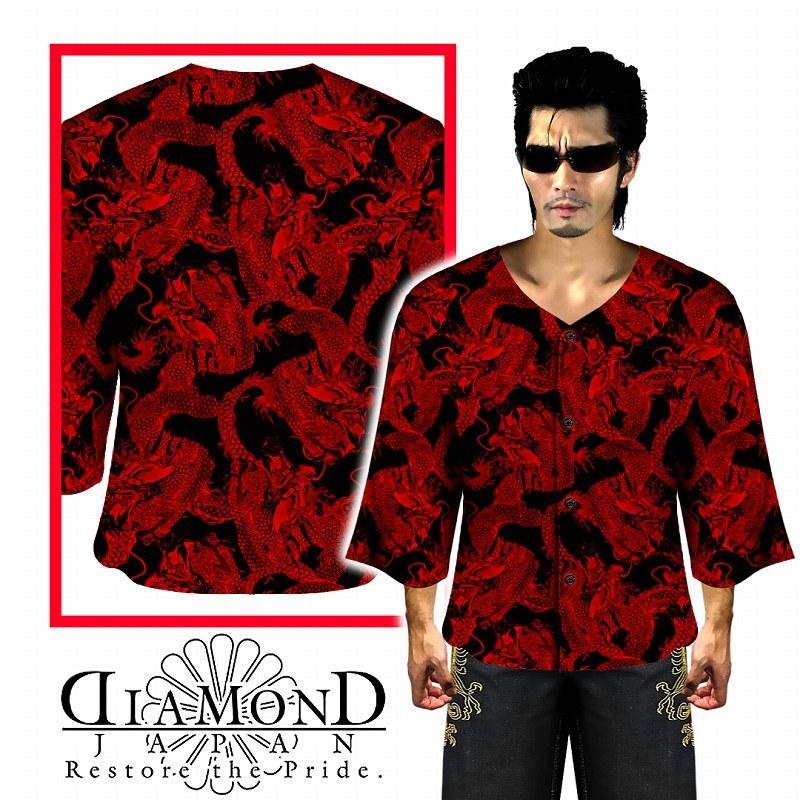 ダボシャツ (鯉口シャツ) 赤 龍 和柄 オラオラ系 悪羅悪羅 ヤクザ