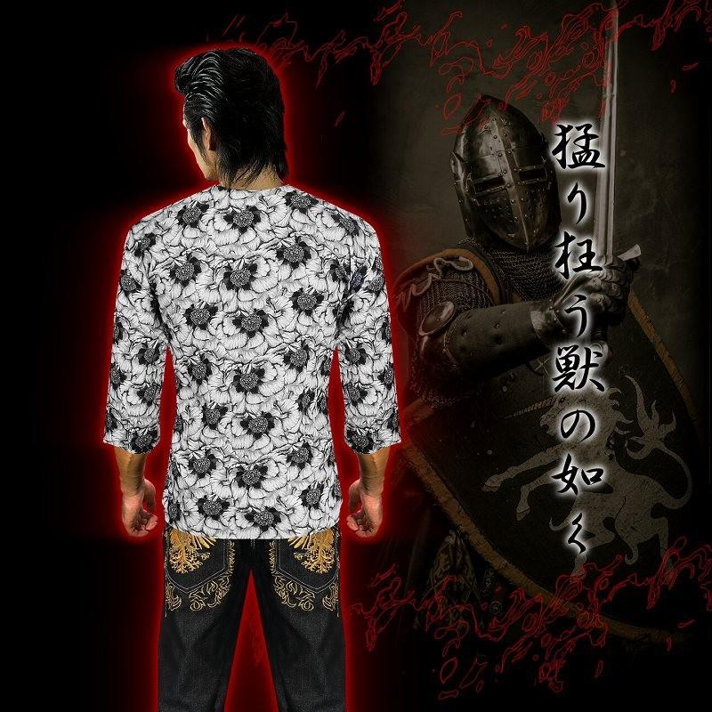 ダボシャツ (鯉口シャツ) 白牡丹 花総柄 和柄 オラオラ系 悪羅悪羅系